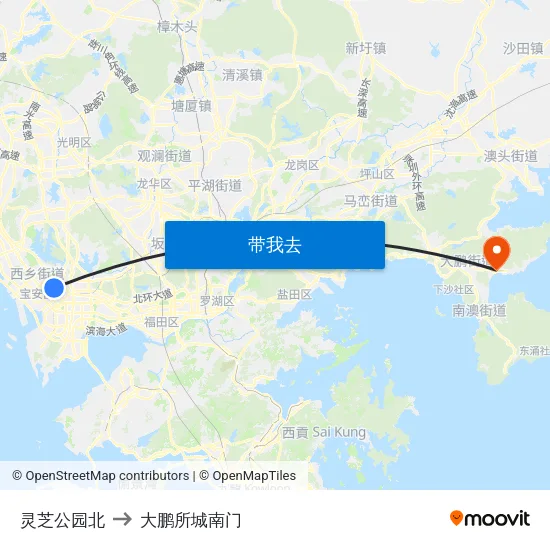 灵芝公园北 to 大鹏所城南门 map