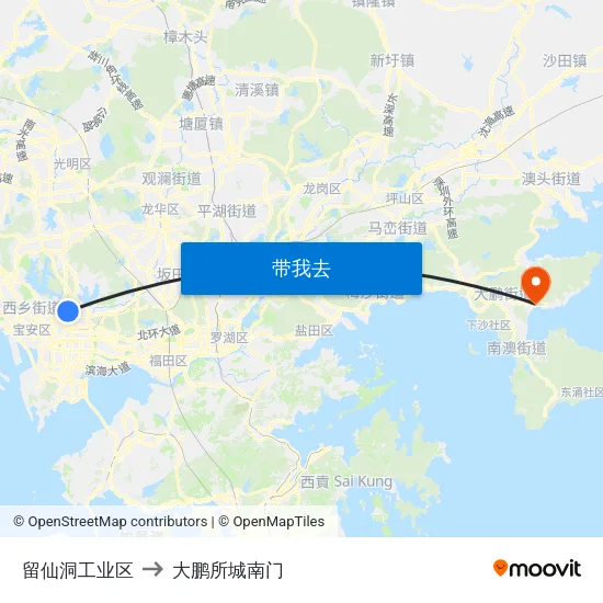 留仙洞工业区 to 大鹏所城南门 map