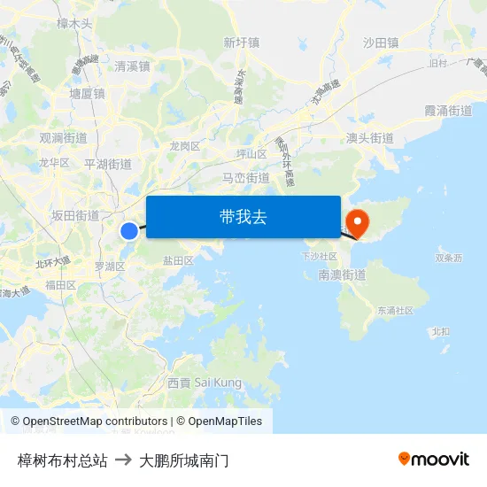樟树布村总站 to 大鹏所城南门 map