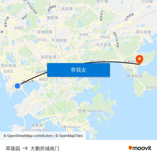 翠薇园 to 大鹏所城南门 map