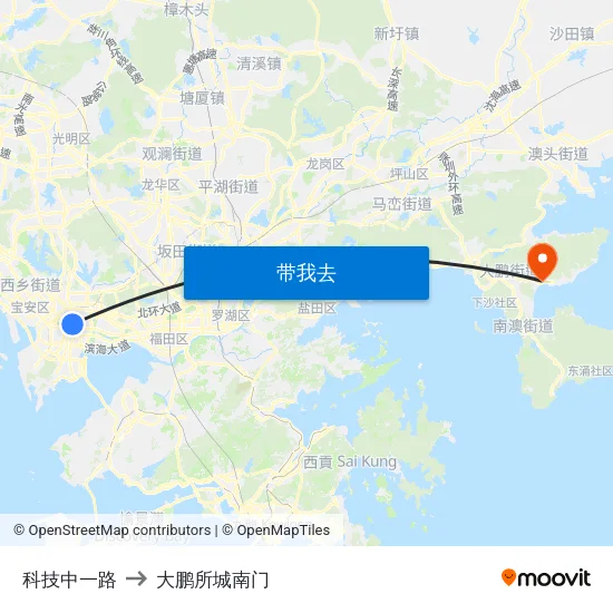 科技中一路 to 大鹏所城南门 map