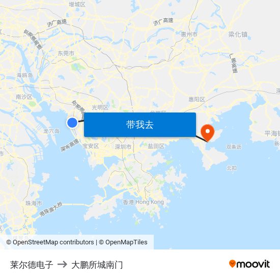 莱尔德电子 to 大鹏所城南门 map