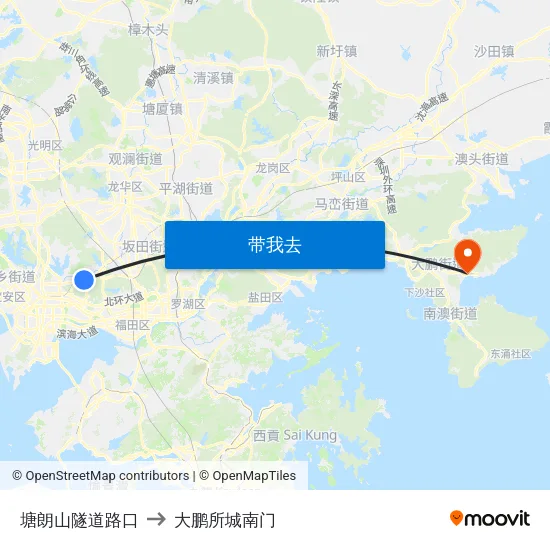 塘朗山隧道路口 to 大鹏所城南门 map