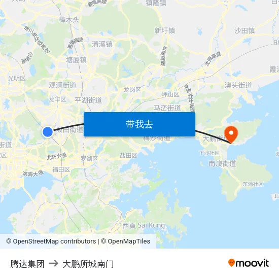 腾达集团 to 大鹏所城南门 map