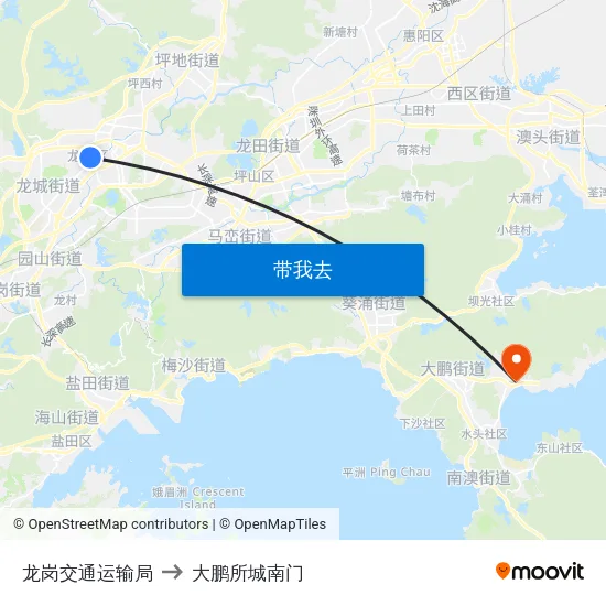 龙岗交通运输局 to 大鹏所城南门 map