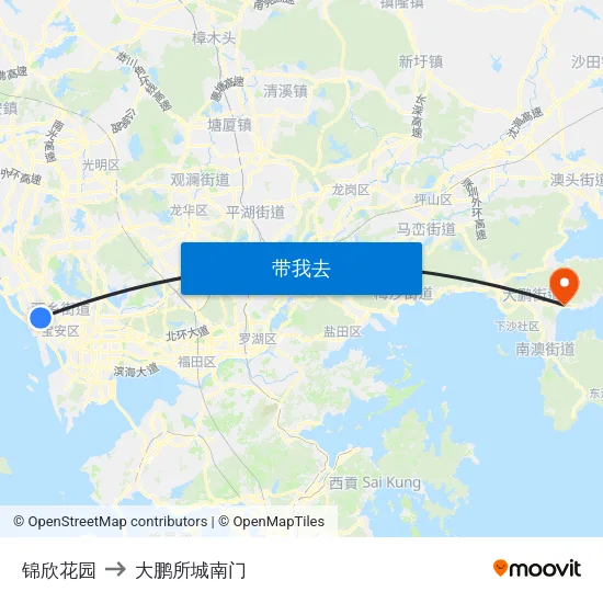 锦欣花园 to 大鹏所城南门 map
