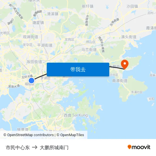 市民中心东 to 大鹏所城南门 map