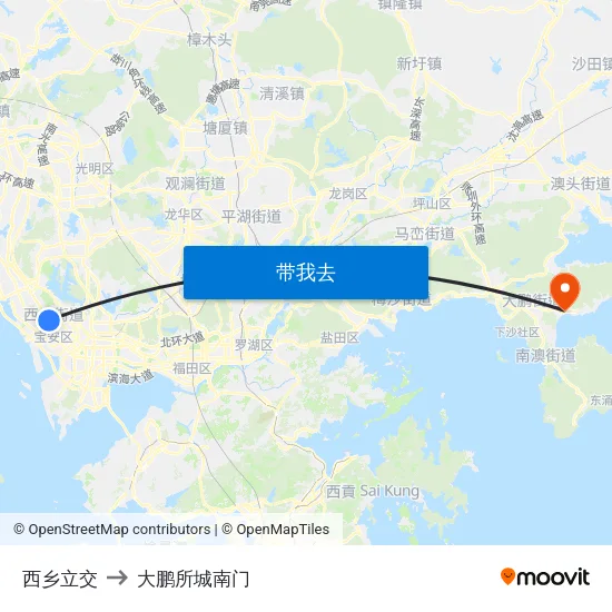 西乡立交 to 大鹏所城南门 map