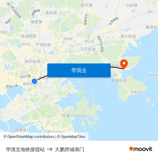 华强北地铁接驳站 to 大鹏所城南门 map
