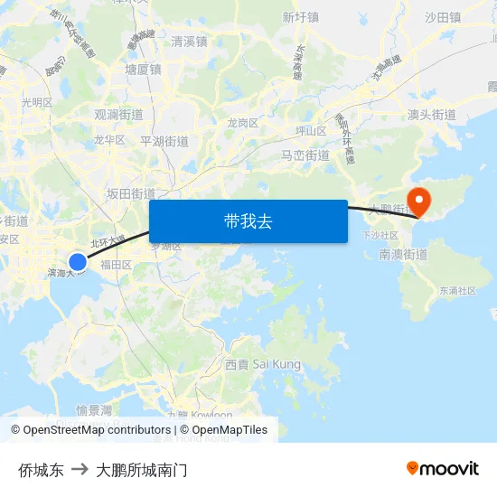 侨城东 to 大鹏所城南门 map