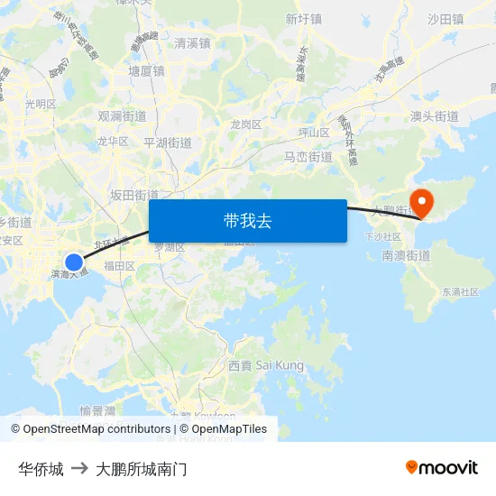 华侨城 to 大鹏所城南门 map