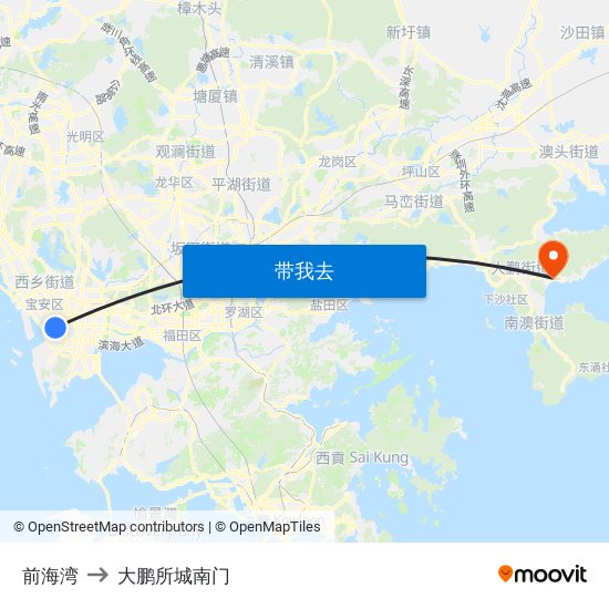 前海湾 to 大鹏所城南门 map