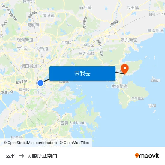 翠竹 to 大鹏所城南门 map