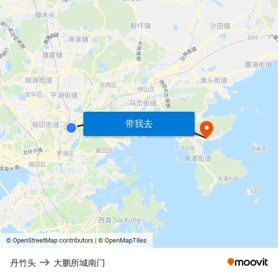 丹竹头 to 大鹏所城南门 map
