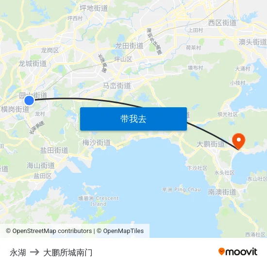 永湖 to 大鹏所城南门 map