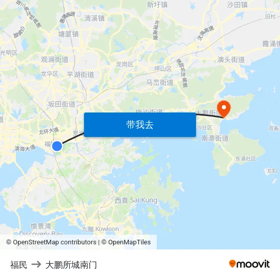 福民 to 大鹏所城南门 map
