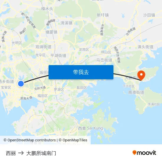 西丽 to 大鹏所城南门 map