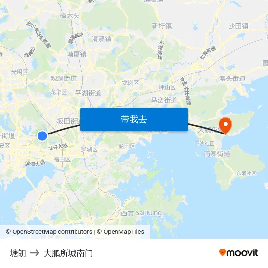 塘朗 to 大鹏所城南门 map