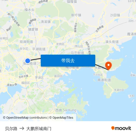 贝尔路 to 大鹏所城南门 map