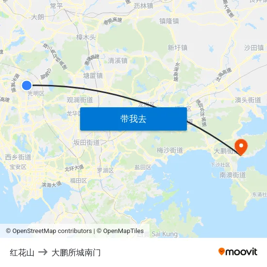 红花山 to 大鹏所城南门 map