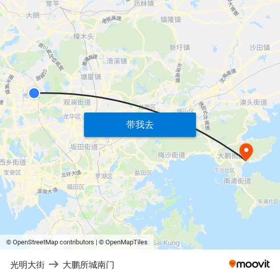 光明大街 to 大鹏所城南门 map