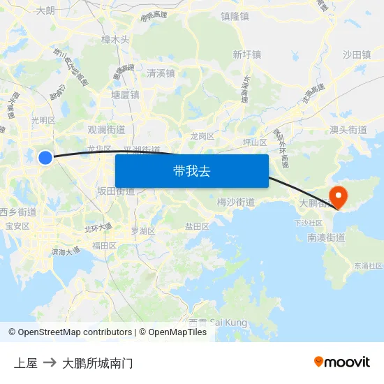 上屋 to 大鹏所城南门 map