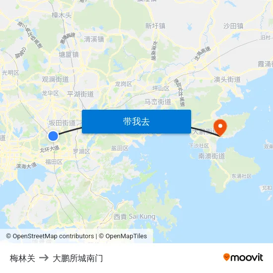 梅林关 to 大鹏所城南门 map