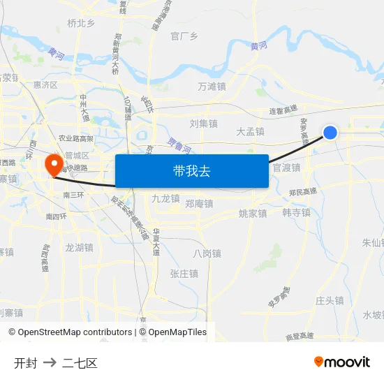 开封 to 二七区 map