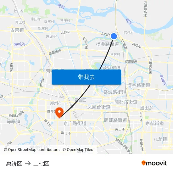 惠济区 to 二七区 map