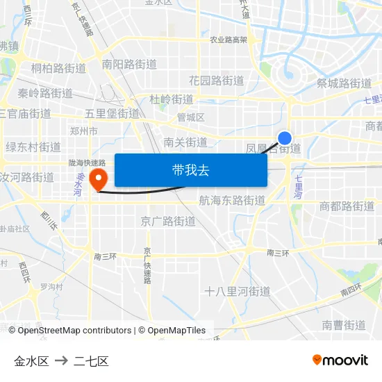 金水区 to 二七区 map