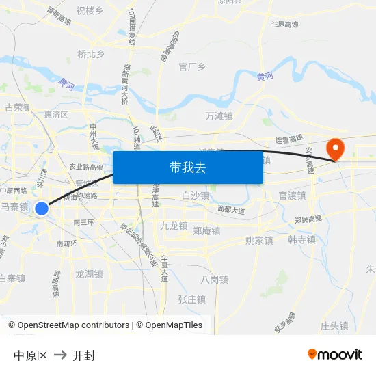 中原区 to 开封 map