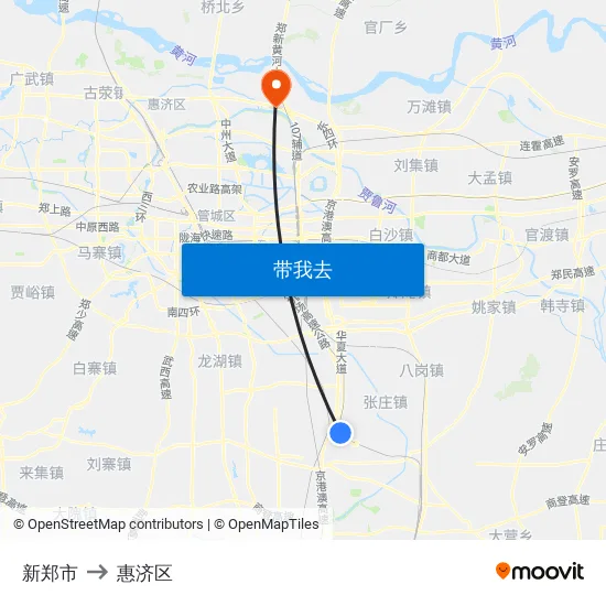 新郑市 to 惠济区 map