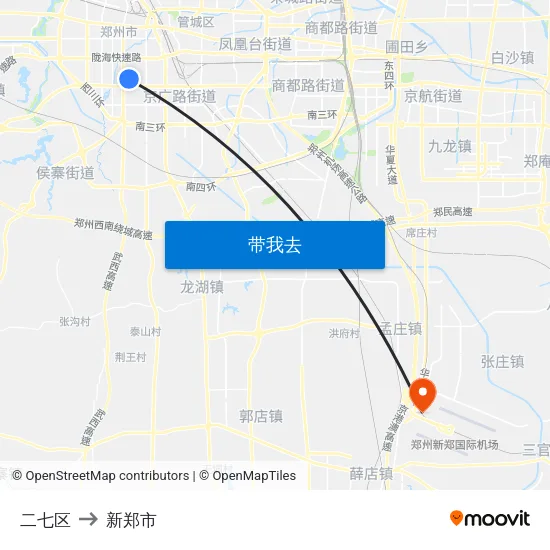 二七区 to 新郑市 map