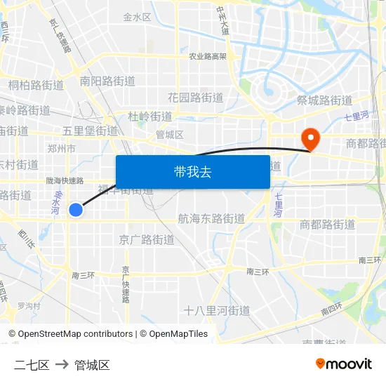 二七区 to 管城区 map