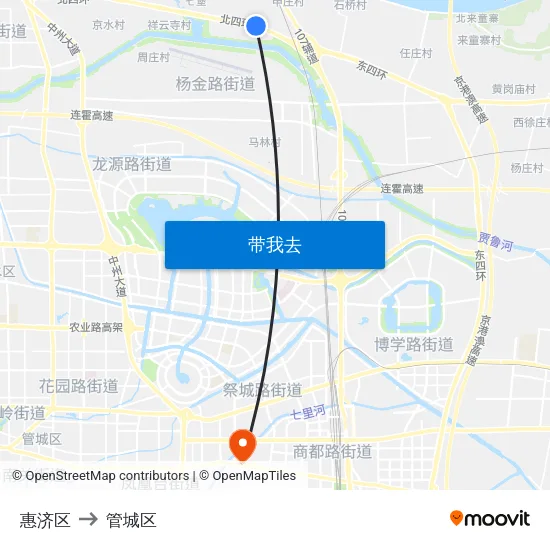 惠济区 to 管城区 map