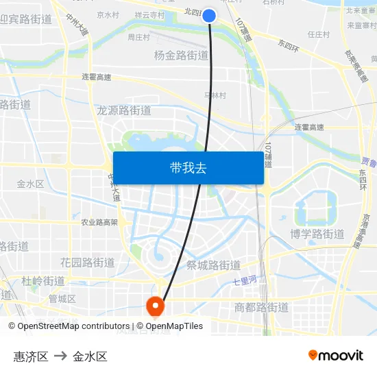 惠济区 to 金水区 map
