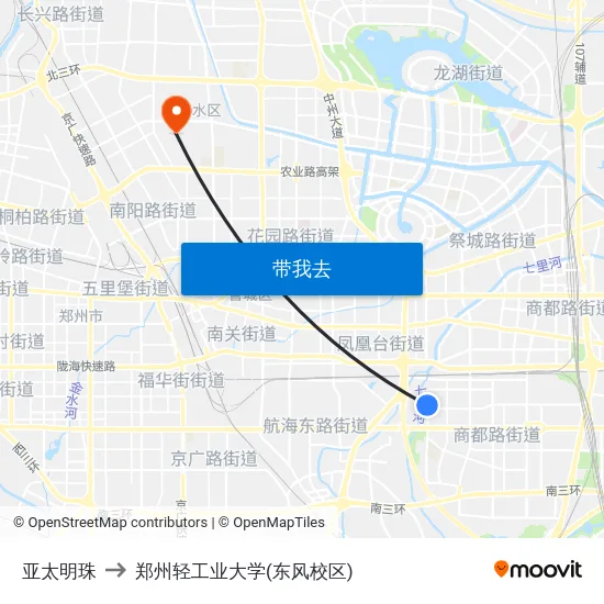 亚太明珠 to 郑州轻工业大学(东风校区) map