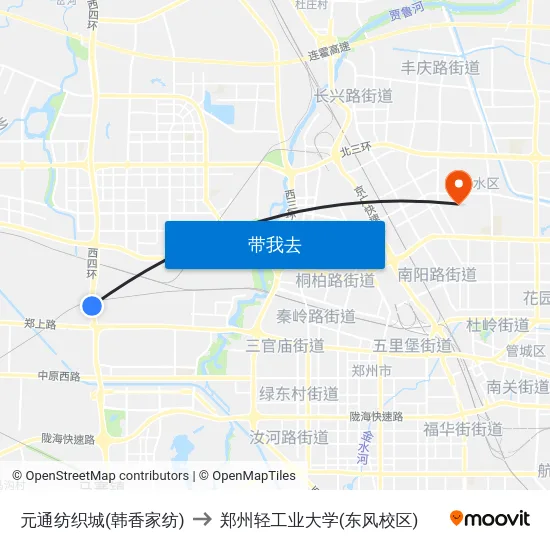 元通纺织城(韩香家纺) to 郑州轻工业大学(东风校区) map