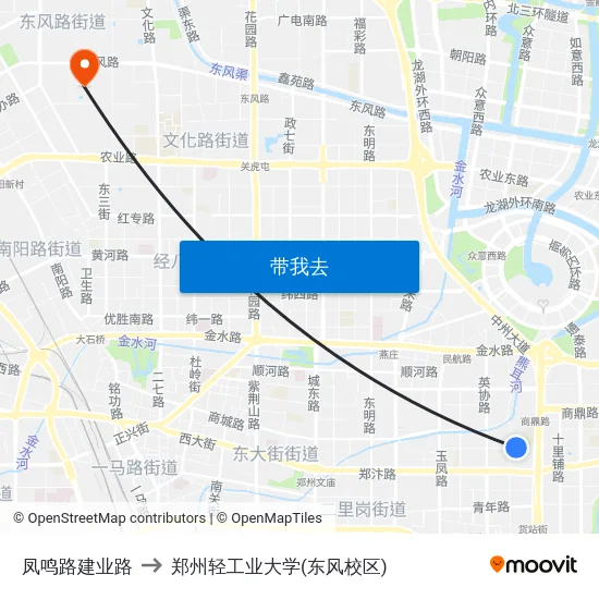 凤鸣路建业路 to 郑州轻工业大学(东风校区) map