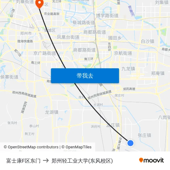富士康F区东门 to 郑州轻工业大学(东风校区) map