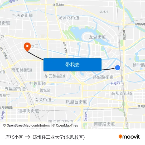 庙张小区 to 郑州轻工业大学(东风校区) map