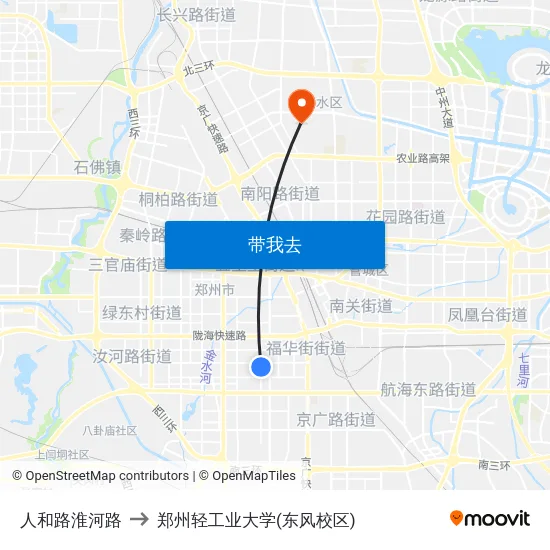 人和路淮河路 to 郑州轻工业大学(东风校区) map