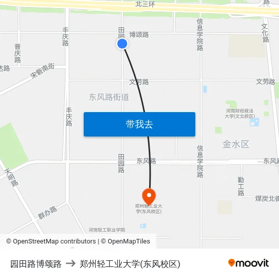 园田路博颂路 to 郑州轻工业大学(东风校区) map