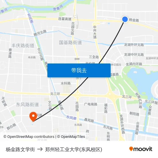 杨金路文学街 to 郑州轻工业大学(东风校区) map