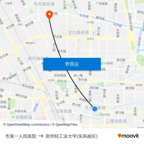 市第一人民医院 to 郑州轻工业大学(东风校区) map