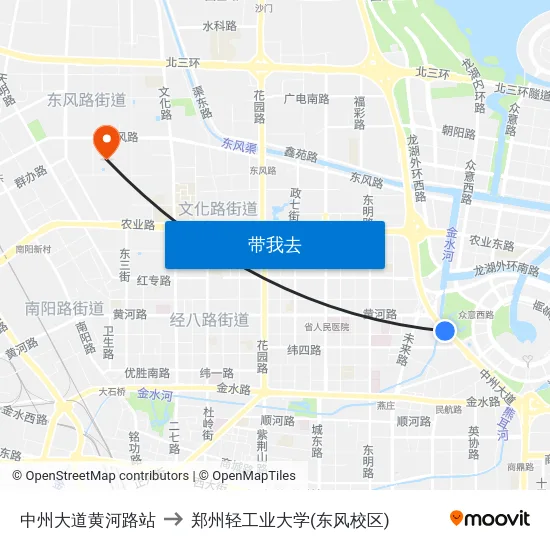 中州大道黄河路站 to 郑州轻工业大学(东风校区) map