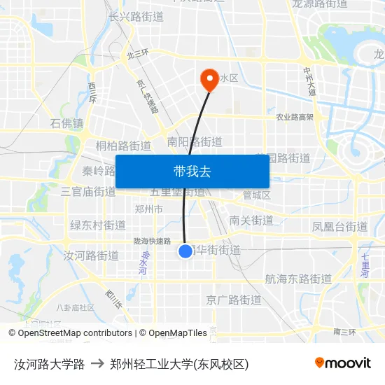 汝河路大学路 to 郑州轻工业大学(东风校区) map