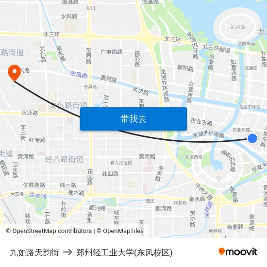 九如路天韵街 to 郑州轻工业大学(东风校区) map