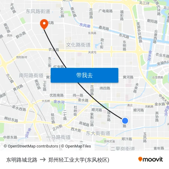 东明路城北路 to 郑州轻工业大学(东风校区) map