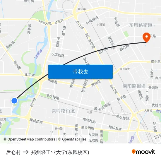后仓村 to 郑州轻工业大学(东风校区) map